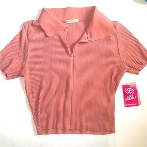 Sexy Zip Up Crop Top Short Sleeve Deep Neck Casual Basic T Shirt